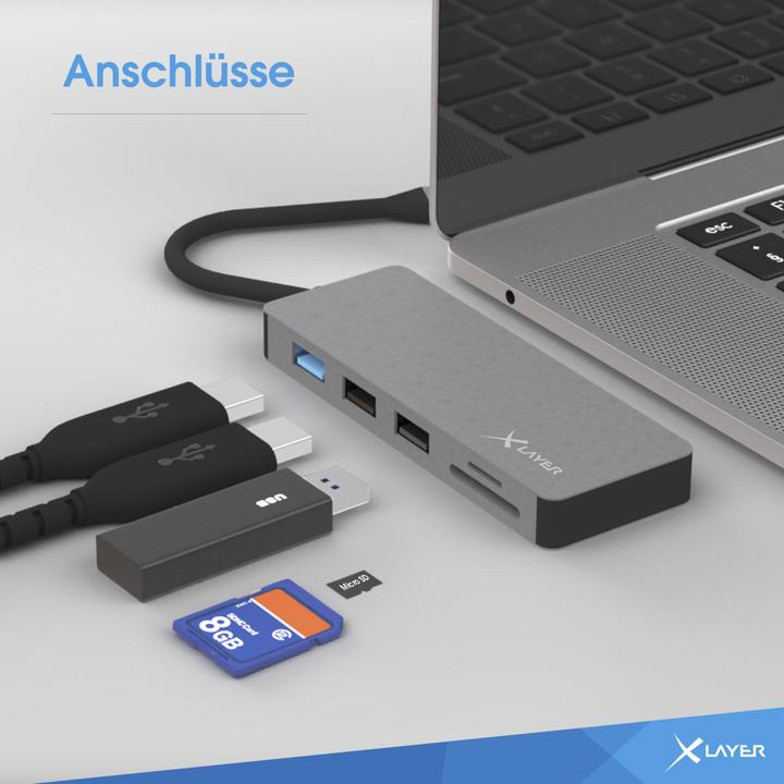 Produktbild Xlayer USB 3.0 HUB Typ-C 7-IN-1 Grey (USB-C, 7 Ports)