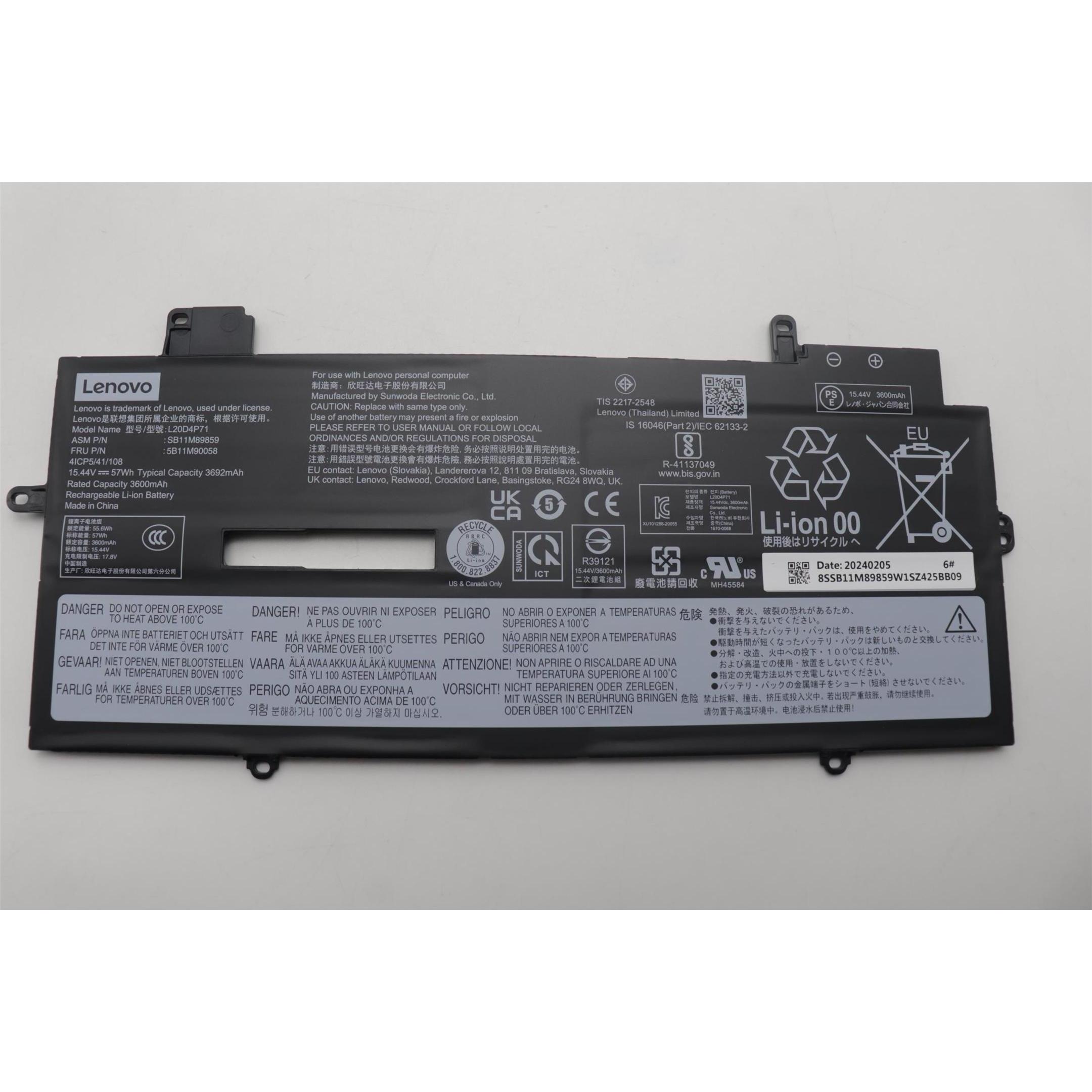 Lenovo BATTERY Internal, 4c 57Wh (4 Zellen, 3692 mAh), Notebook Akku