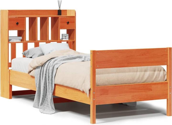 Produktbild VidaXL Massivholzbett Holzbett Bett mit Regal ohne Matratze 140x200cm Kiefer (140 x 200 cm)