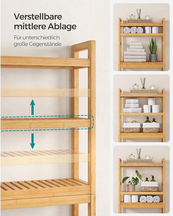 Produktbild Songmics Badezimmerregal mit 3 Ablagen 63 x 170 cm, Braun