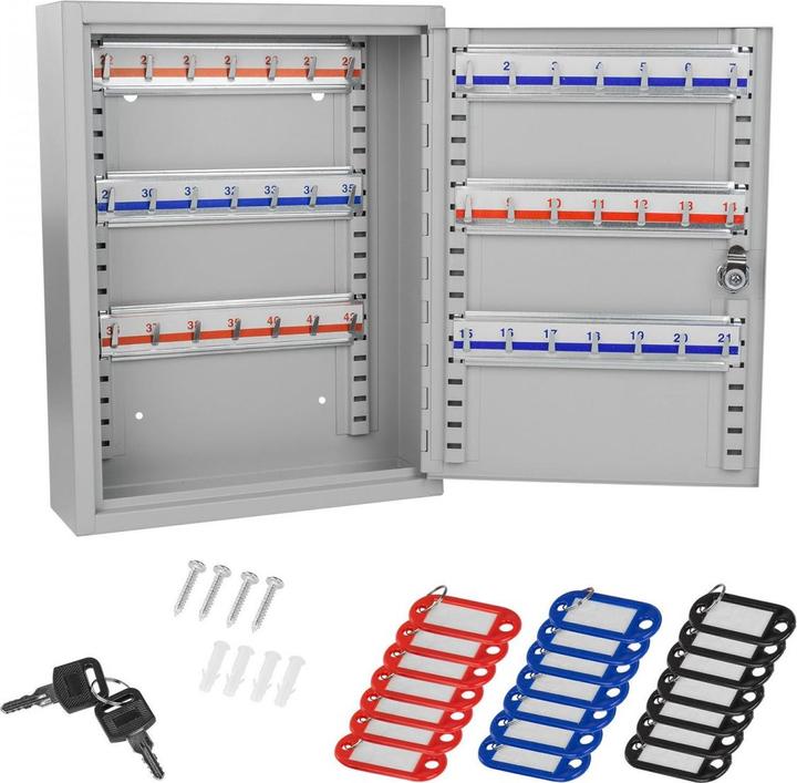 Produktbild Dema Schlüsselkasten Schlüsselbrett Schlüsselschrank mit 42 Haken + Schlüsselanhänger (27 x 8 x 35 cm)