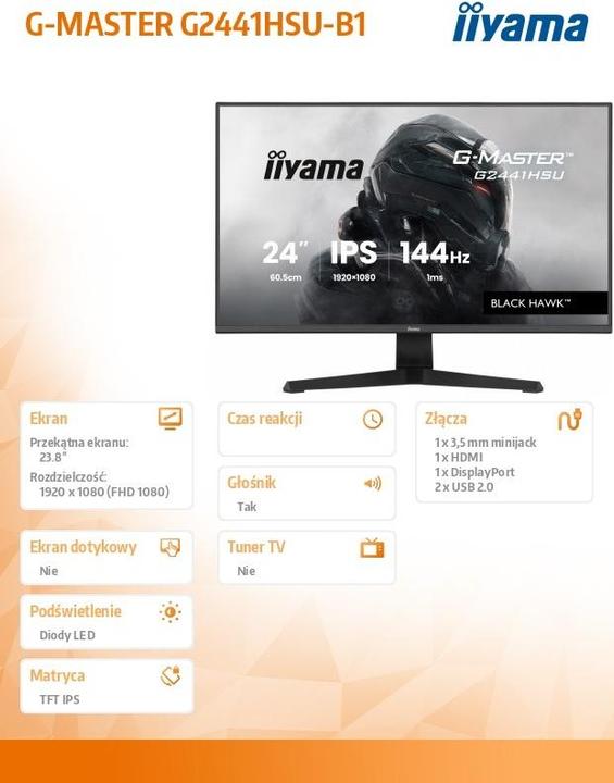 Image du produit iiyama 60.5cm (23.8") G2441HSU-B1 16:9 HDMI+DP+2xUSB IPS (1920 x 1080 pixels, 23.80")