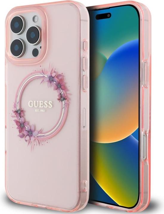Immagine prodotto Guess GUHMP16LHFWFCP iPhone 16 Pro 6,3" różowy/rosa custodia rigida IML Flowers Wreath MagSafe (Apple iPhone 16 Pro)