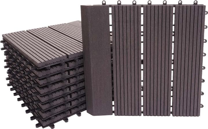 Swisshandel24 WPC Bodenfliese Rhone + Abschluss, Holzoptik Balkon/Terrasse, 11x je 30x30cm = 1qm Premium anthraz (11 x, 30 x 30 cm)