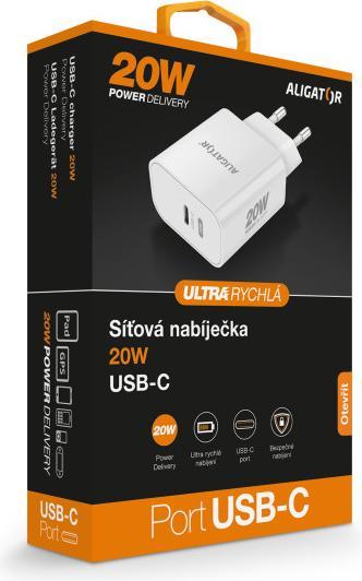 Image du produit Aligator Chytrá síťová nabíječka Power Delivery, USB-C, bílá (20 W, 1 portion)