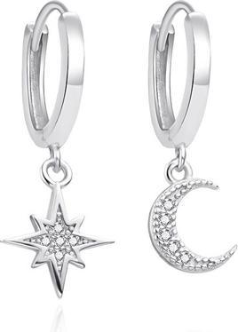Agato Asymmetrische runde Ohrringe Stern und Mond Agt-E138kw (Silber 925)