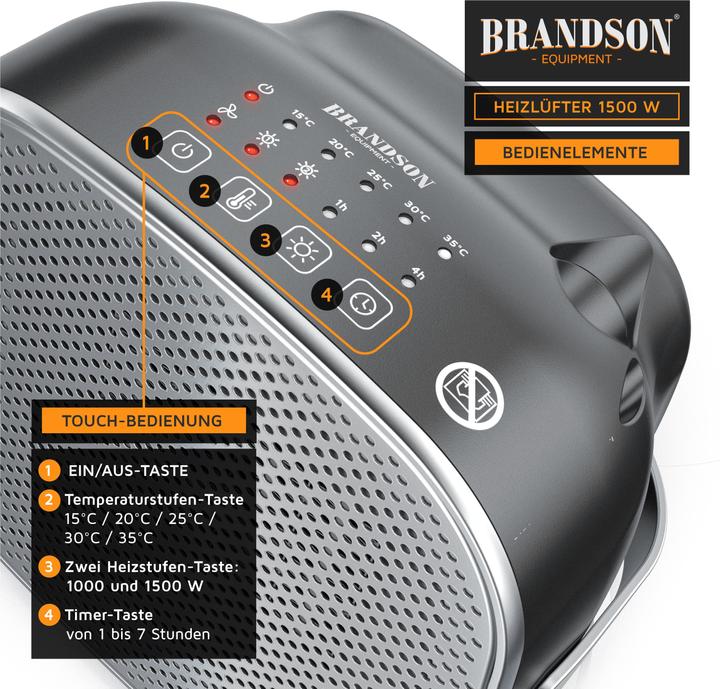 Actual product image Brandson KeramiK fan heater 1500 W, bathroom quick heater with temperature control, energy-saving, quiet (1500 W)