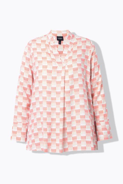 Actual product image Ulla Popken Stripe Checkered Long Sleeve Collared Blouse (54)