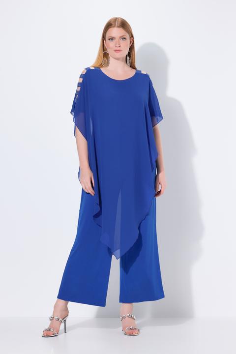 Produktbild Ulla Popken Jumpsuit, Einteiler, Jersey, Chiffon-Überwurf, weites Bein (54)