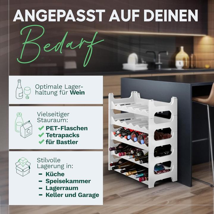 Produktbild Novaliv Weinregal für 36 Flaschen | Flaschenregal weiss | Regal stabilem Kunststoff (Weiss, 6) (60 x 28 x 14 cm, 36 Fl.)