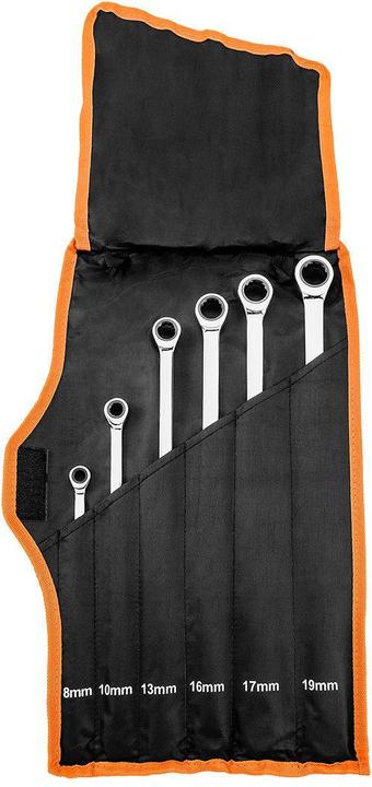 Neo Clé polygonale à cliquet, longue, jeu de 6, 8 - 19 mm, Softcase (10 mm, 11 mm, 12 mm, 13 mm, 14 mm, 15 mm, 16 mm, 17 mm, 18 mm, 19 mm, 8 mm, 9 mm)