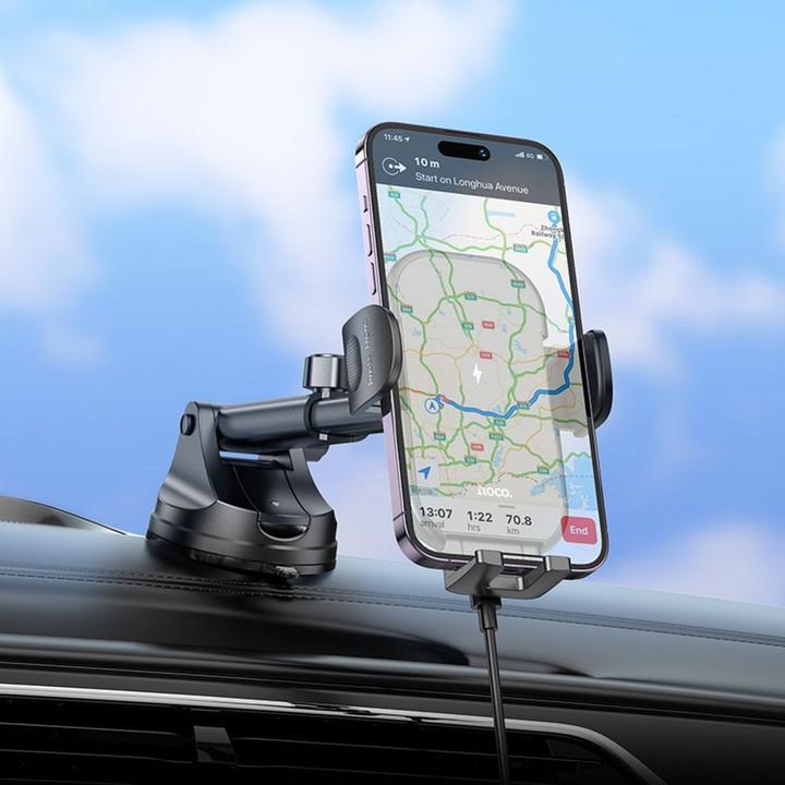 Produktbild Hoco - Car Holder with Wireless Charging Journey (HW5) - for Dashboard and Windshield, 15W - Black