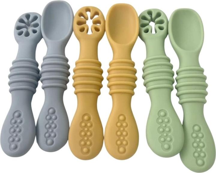 Misiu Silikon Babylöffel Set – 6 Stück weiche Lernlöffel, Beach