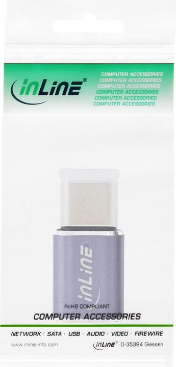 Produktbild InLine ® USB4 Adapter, USB Typ-C Stecker/Buchse, Aluminium, grau (USB Typ-C, Klinkenbuchse, 24 cm)