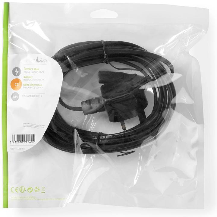 Produktbild Nedis UK Stromkabel | UK Stecker | IEC-320-C7 | 5.00 m | Ja | 2x 0.75 mm² | Kupfer | Rund | Vernicke (5 m)