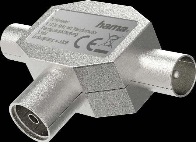 Produktbild Hama Antennen-Verteiler, Koax-Kupplung- 2 Koax-Stecker, Metall (3.50 dB, Antennenkabel)