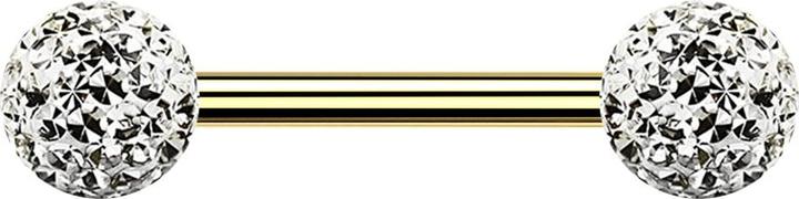 Produktbild Star Piercing Barbell vergoldet mit zwei Kristallkugeln silber Epoxy Schutzschicht (ohne Messing, Titan)