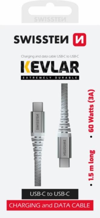 Actual product image Swissten Data Cable Kevlar USB-C / USB-C 1.5 M White (1.50 m, USB 3.2 Gen 1, 60 W)