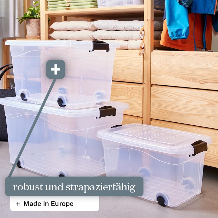 Image du produit Siena Home Lot de 2 boîtes de rangement 40 l avec roulettes (53 x 40 x 32 cm, 40 l)