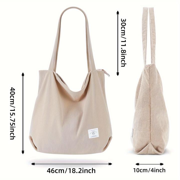 Only-Bags.Store Corduroy shoulder bag, minimalist monochrome tote bag, all-match storage handbag