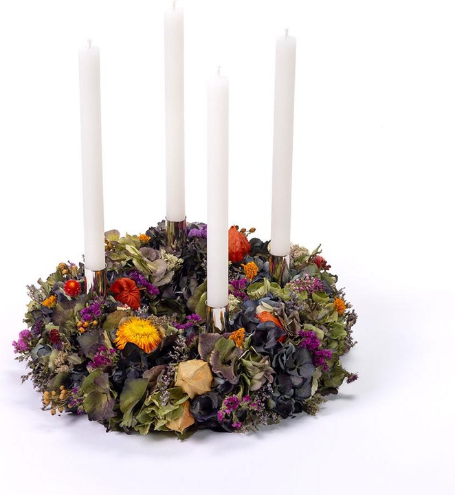 Produktbild VEG and the City Adventskranz Trockenblumen Bunt ca. 35 cm - Kerzen Elfenbein (35 cm)