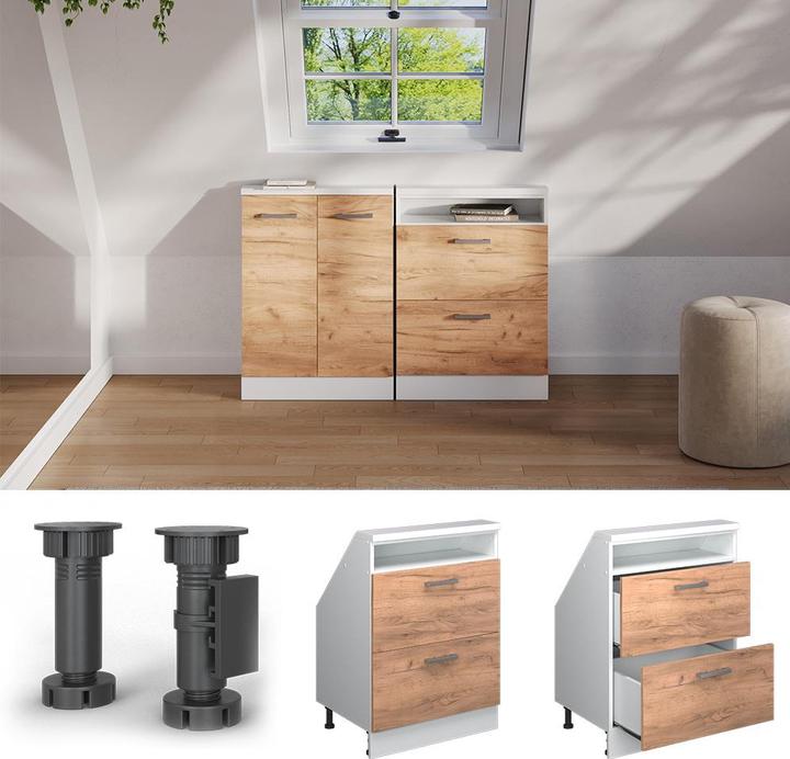 Produktbild Vichy Dachschrägenschrank Rion, Weiss/Goldkraft Eiche, mit 2 Schubladen (46 x 60 x 81.60 cm)