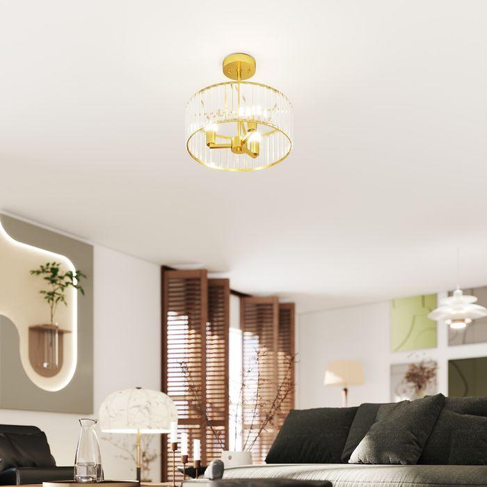 Actual product image Swisshandel24 Deckenlampe, Kristallschirm, 3 Glühbirnen, Metall, Goldfarben (E14)