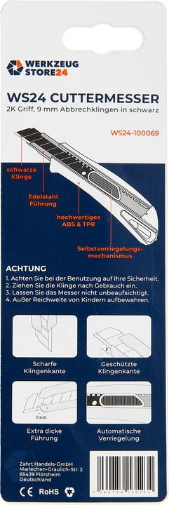 Actual product image Werkzeugstore24 Cutter knife 2K handle 9 mm snap-off blades black (Cutters)