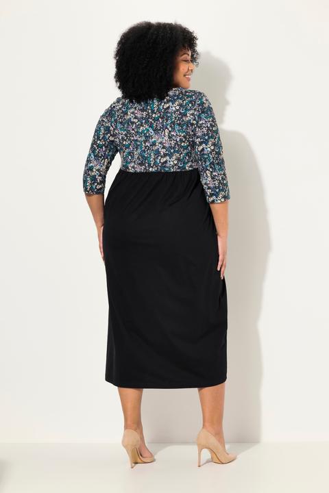 Produktbild Ulla Popken Jersey-Maxikleid, Blüten, Carree-Ausschnitt, 3/4-Arm (46, 48)
