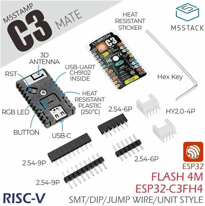 Actual product image M5Stack Developer board M5Stamp C3 Mate with pin headers