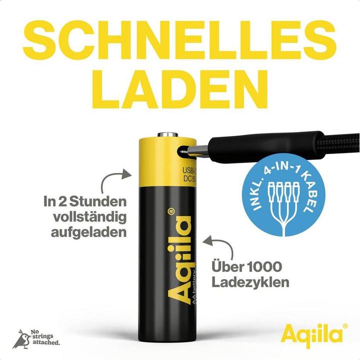 Produktbild Aqiila - USB-C Wiederaufladbare Batterie - AA - 2000 mAh - 4er-Pack (4 Stk., AA, 2000 mAh)