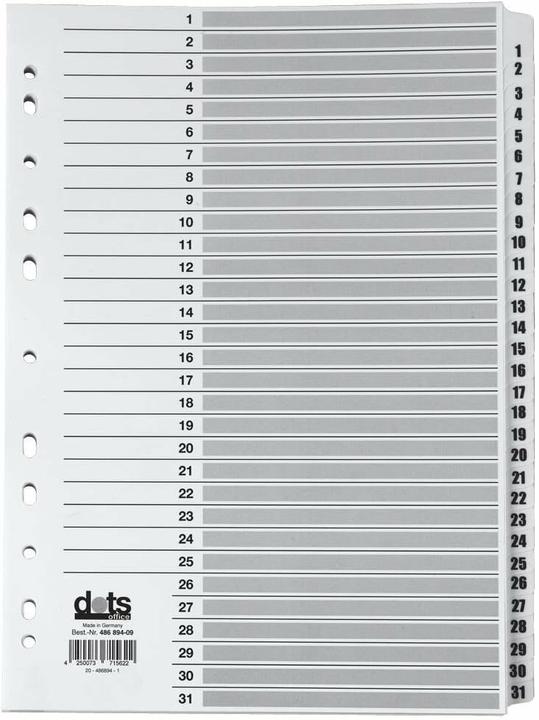 Dots Ordnerregister Mylar Vollformat 1-31 weiss 31-teilig, 1 Satz