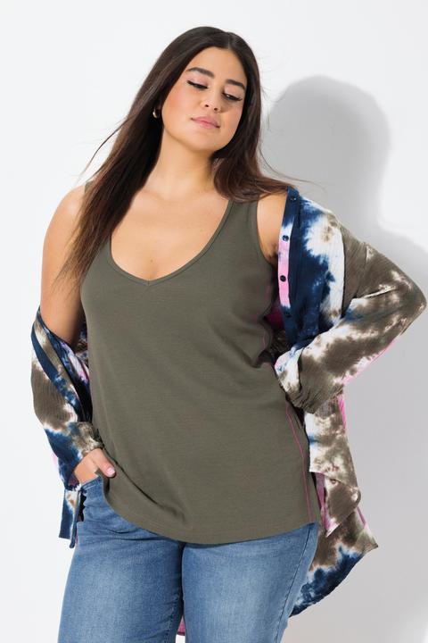 Immagine prodotto Ulla Popken Top dal taglio aderente e smanicato in jersey a costine con scollo a V (42, 44)