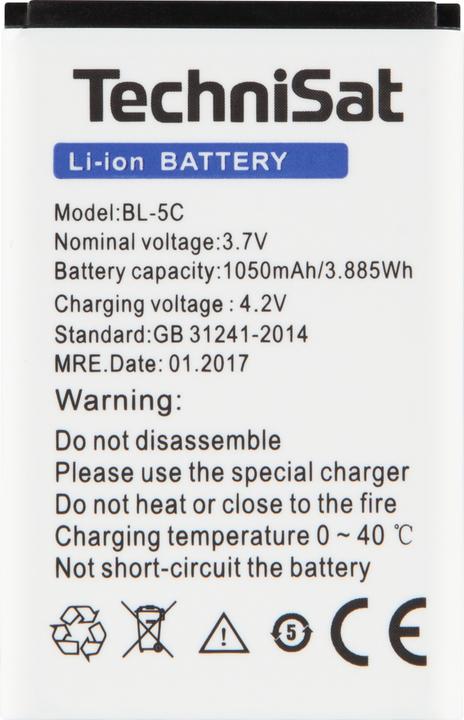 Energielabel TechniSat BL-5C (1 Pcs., Onbepaalde grootte, 1050 mAh)