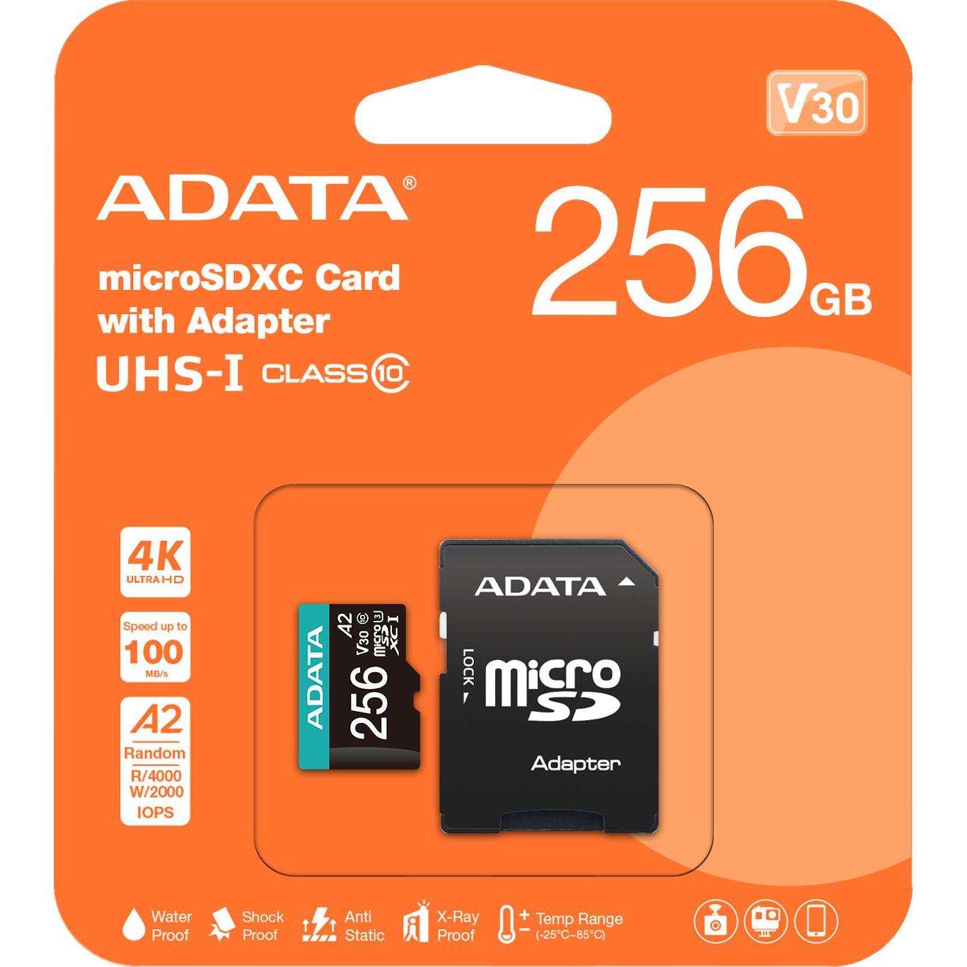 Thumbnail - Adata Premier Pro Inkl. Adapter (256 GB, microSDHC, U3, UHS-I), Speicherkarte, Blau