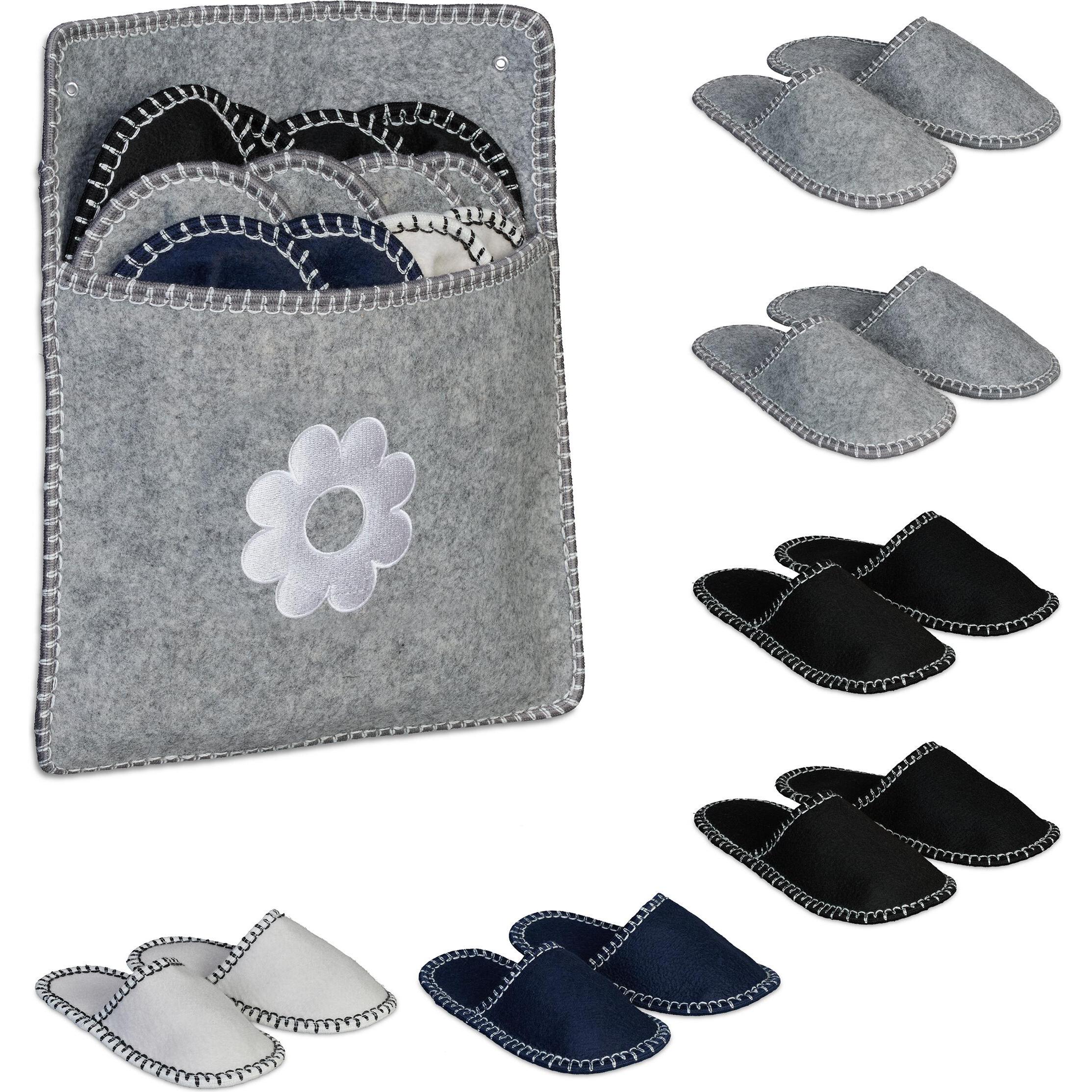 Relaxdays, Unisex, Pantofole, 6 Paar Gästehausschuhe aus Filz, Grigio, (37, 39, 40)