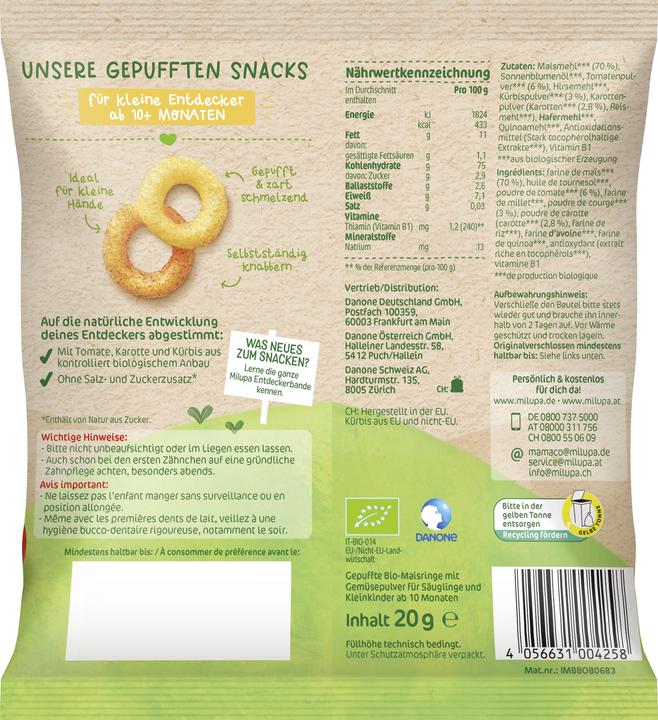 Nährwerte und Zutaten Milupa Bio Knusperkringel (20 g)