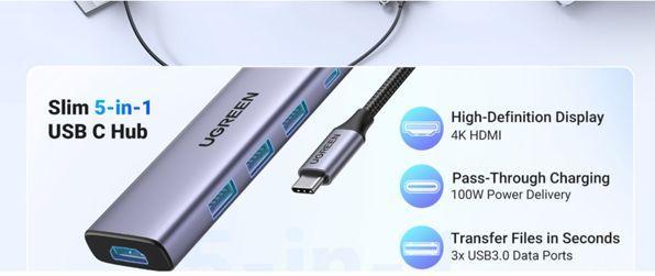 Produktbild Ugreen USB-C Hub (USB-C, 5 Ports)