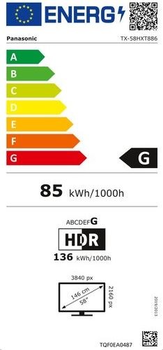 Energie-Label Panasonic TX-58HXT886 - 146 cm (58") Diagonalklasse HXT886 Series LED-TV - Smart TV - 4K U (58", LCD, 4K, 2020)