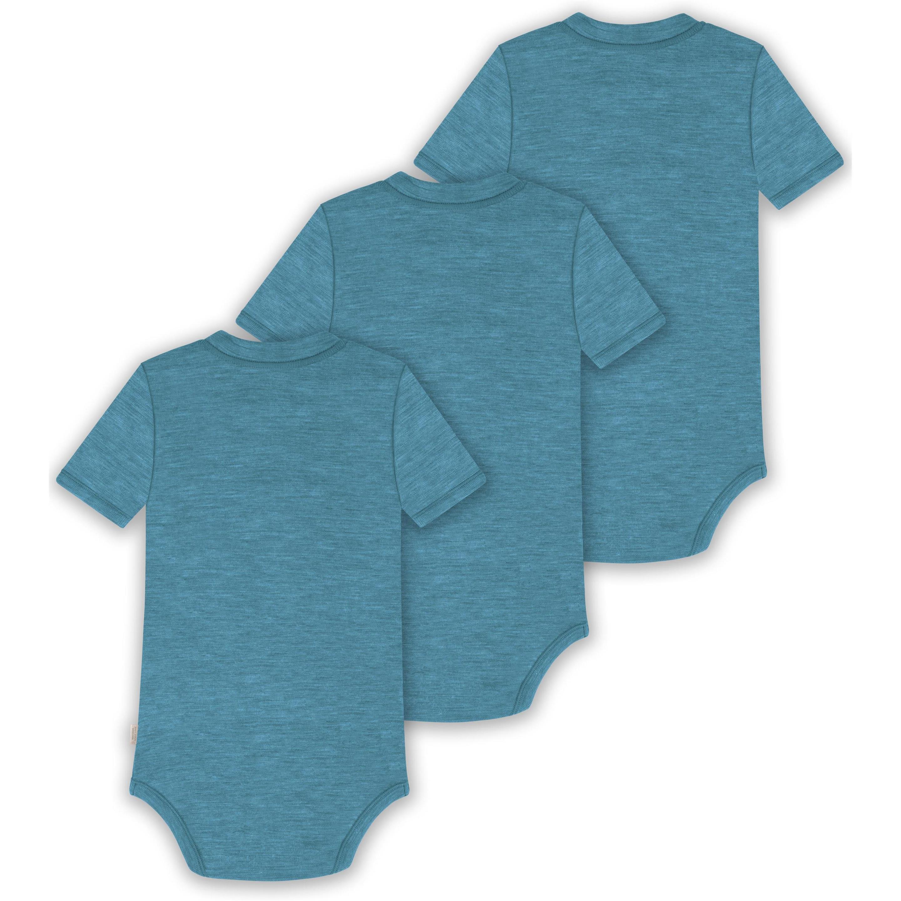 Thumbnail - Normani, Body, 3er Set Baby Merino Kurzarmbody „Tihoi" - 9315, Blau, (56)