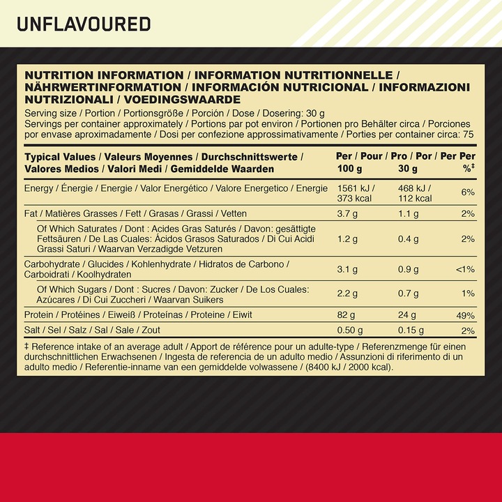 Nutritional values and ingredients Optimum Nutrition Gold Standard 100% Whey (Neutral, 1 pcs., 896 g)