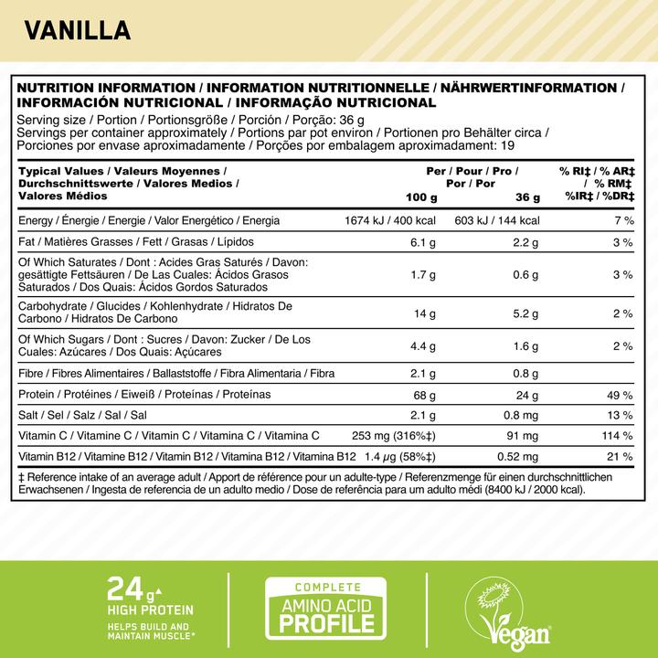 Nutritional values and ingredients Optimum Nutrition Gold Standard 100% Plant (Vanilla, 1 pcs., 684 g)