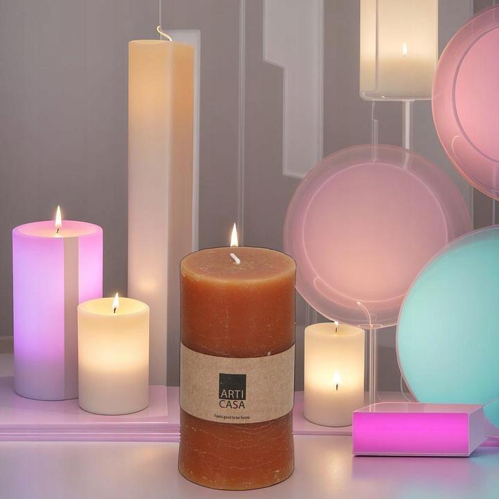 Actual product image Arti Casa Rustic candle Ø7xh13cm yellow