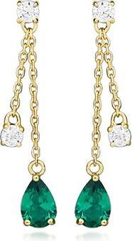 Produktbild Silver Cat - Gold Plated Earrings with Synthetic Emeralds and Cubic Zirconia SC559