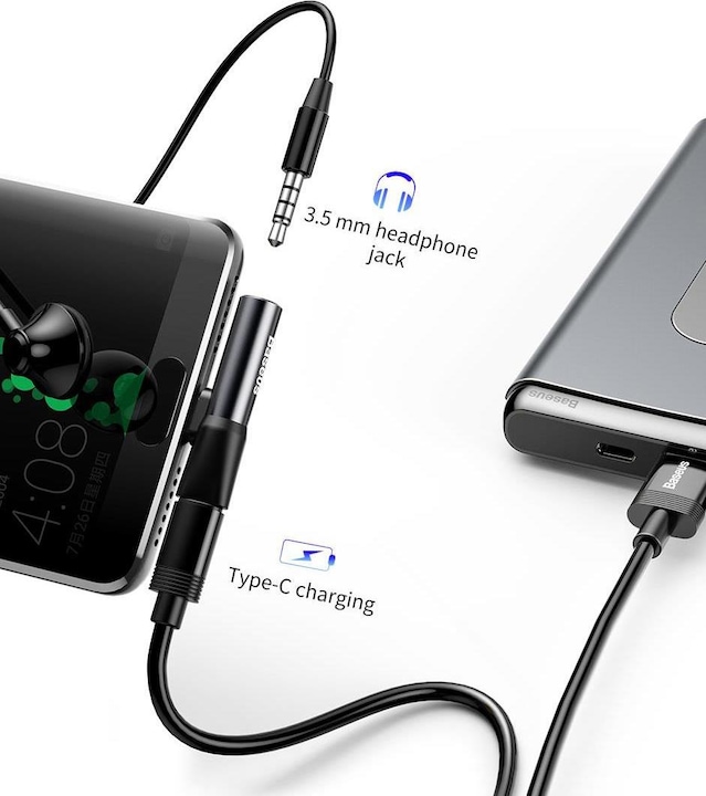 Actual product image Baseus 2in1 USB Type-C Adapter (USB Type C, 3.5mm jack, USB Type C)