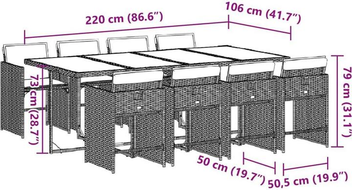 Actual product image vidaXL Garten Essgruppe (220 x 106 x 73 cm)