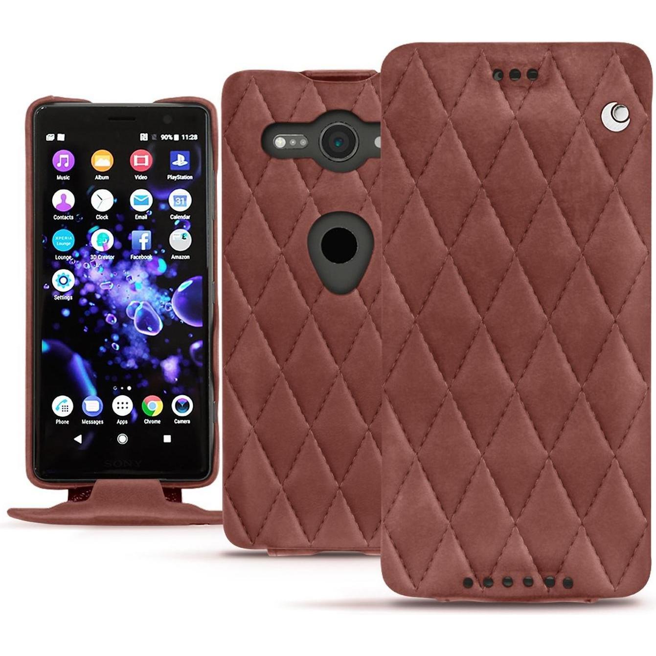 Noreve Lederschutzhülle vertikal (Sony Xperia XZ2 Compact), Smartphone Hülle, Rot