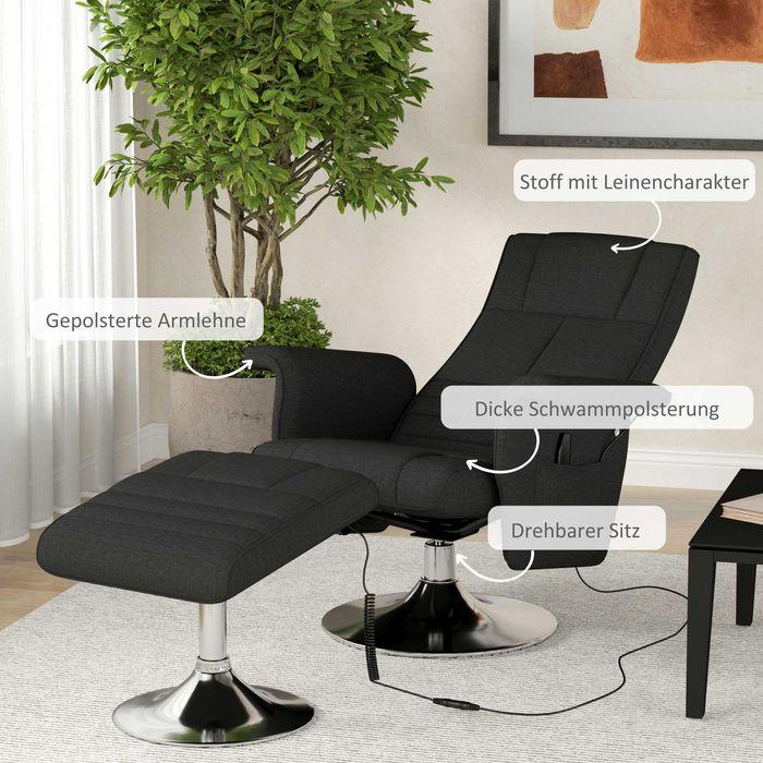 Actual product image Swisshandel24 Massagesessel mit Fusshocker, elektrischer Relaxsessel mit Liegefunktion Schwarz