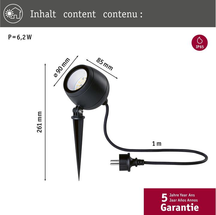 Produktbild Paulmann 94770 LED-Gartenstrahler LED 6.2 W Anthrazit (660 lm, IP65)