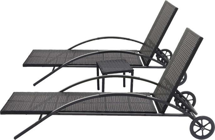 Produktbild Swisshandel24 2x Sonnenliege, Relaxliege Gartenliege, Poly-Rattan - schwarz, Kissen creme-beige (200 cm)